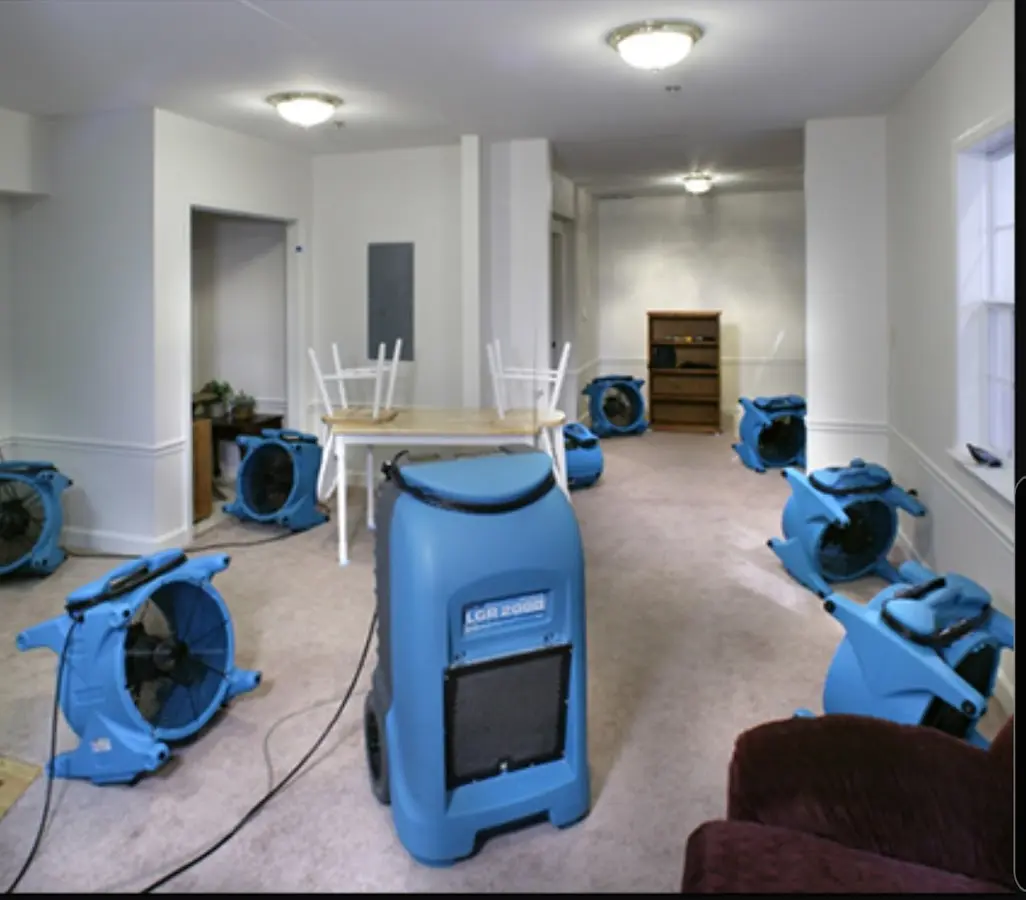 Air movers and dehumidifier setup for Water Damage Restoration in Bremerton